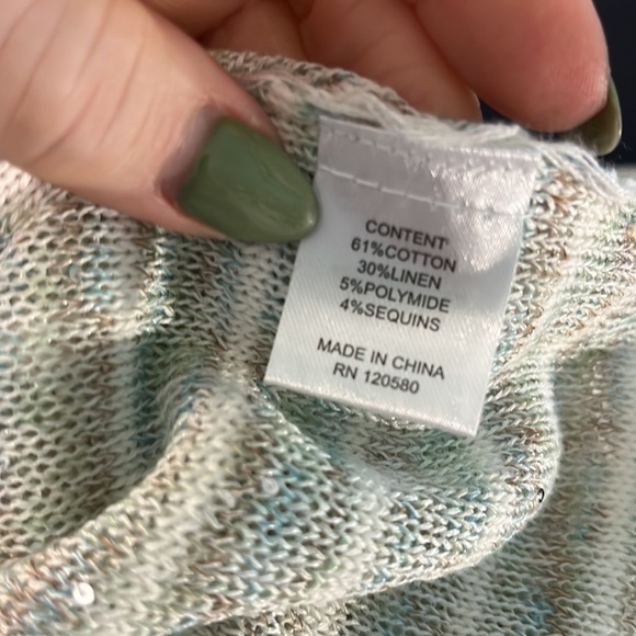 Peace of Cloth Sweater Sequins Crewneck Striped Pop of Sparkle Cotton Linen XS - Picture 8 of 9